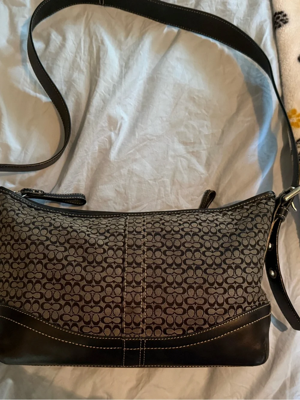 Coach Signature Canvas and Leather Shoulder Bag in black and grey